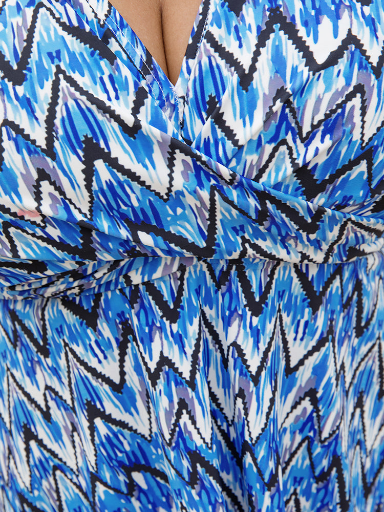 Ripple Print Contrast Ruffle Hem Swim Dress