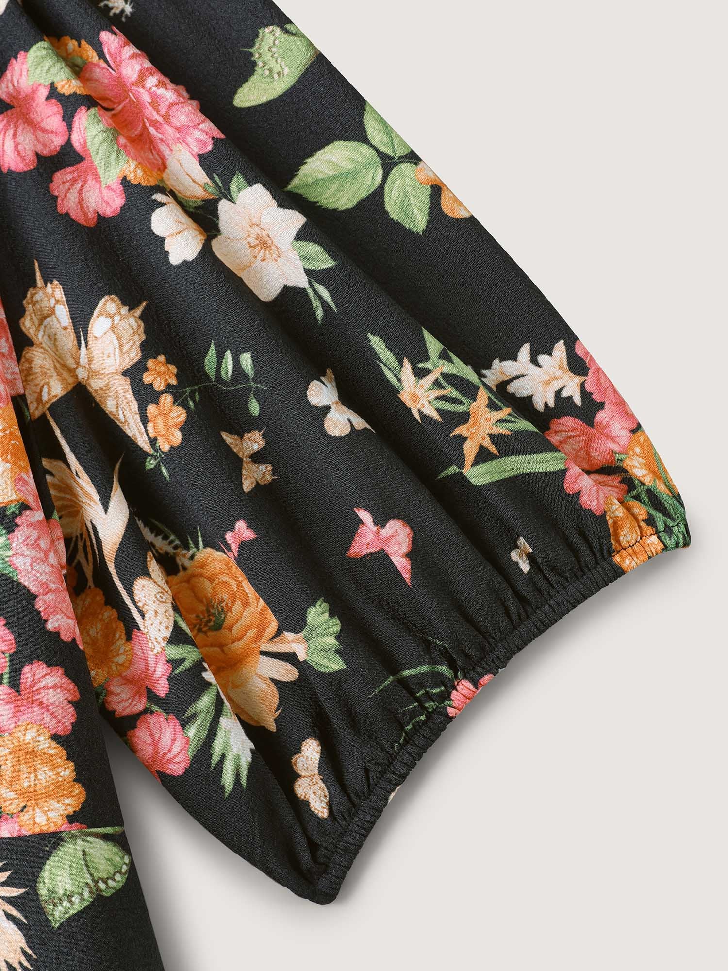 Sweet Floral Print Puff Sleeve Midi Dress