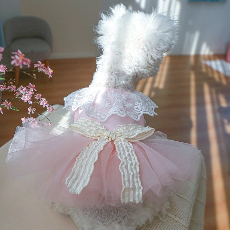Pet Circle Dog Clothes Cat Clothing Spring And Summer New Princess Yarn Fairy Lace Pink Shaped Yarn Skirt