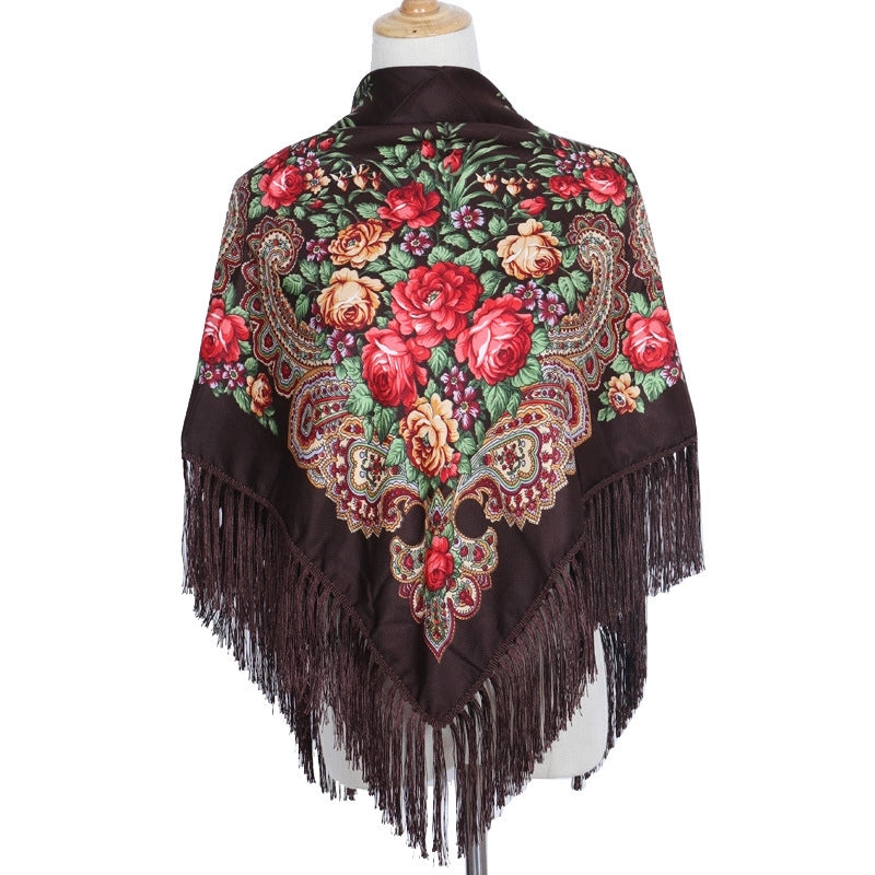 Women's Retro Ethnic Style Flower Cotton Polyester Blend Printing Shawl