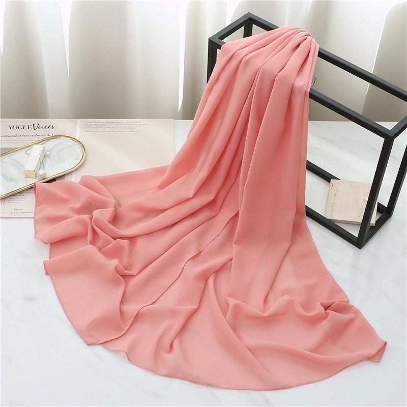 Pearl Chiffon Scarf Solid Color Rectangular Scarf Women's Shawl Basic Scarf