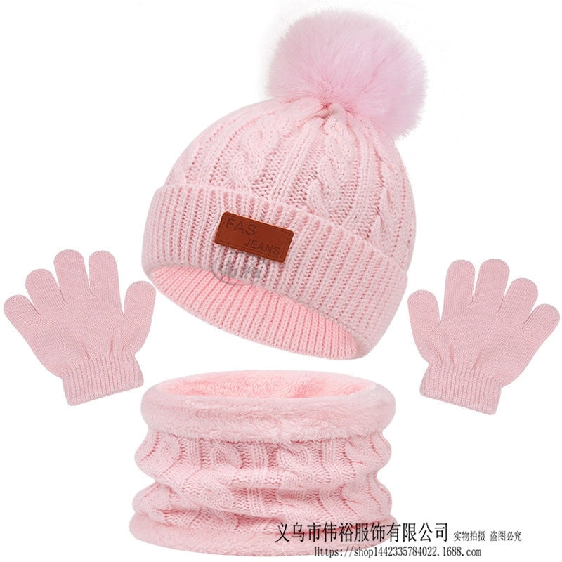 Children's Hat Scarf Gloves Three-piece Autumn And Winter New Single Ball Color Ball Baby Hat