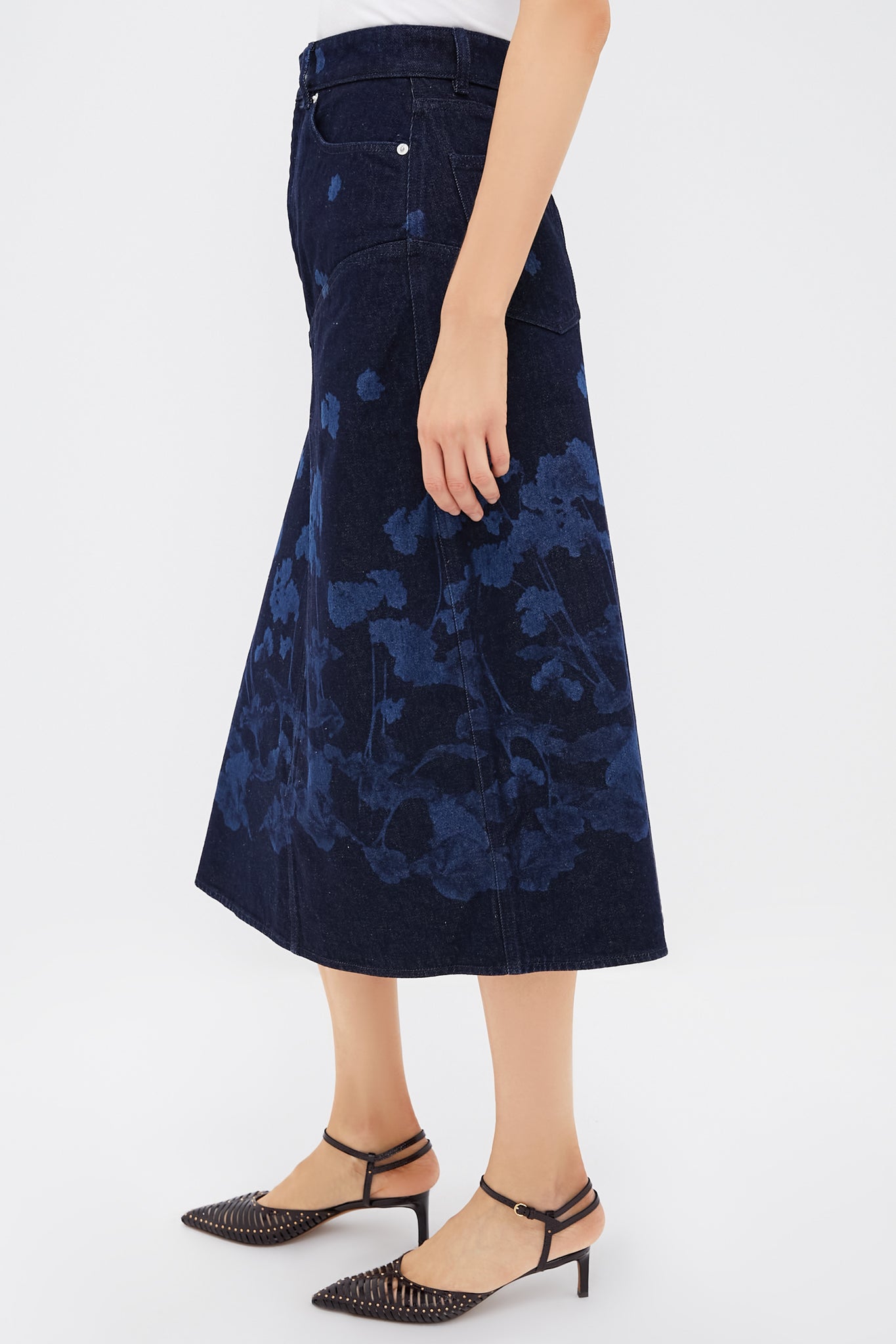 Elena Garden Indigo Draped Midi Skirt