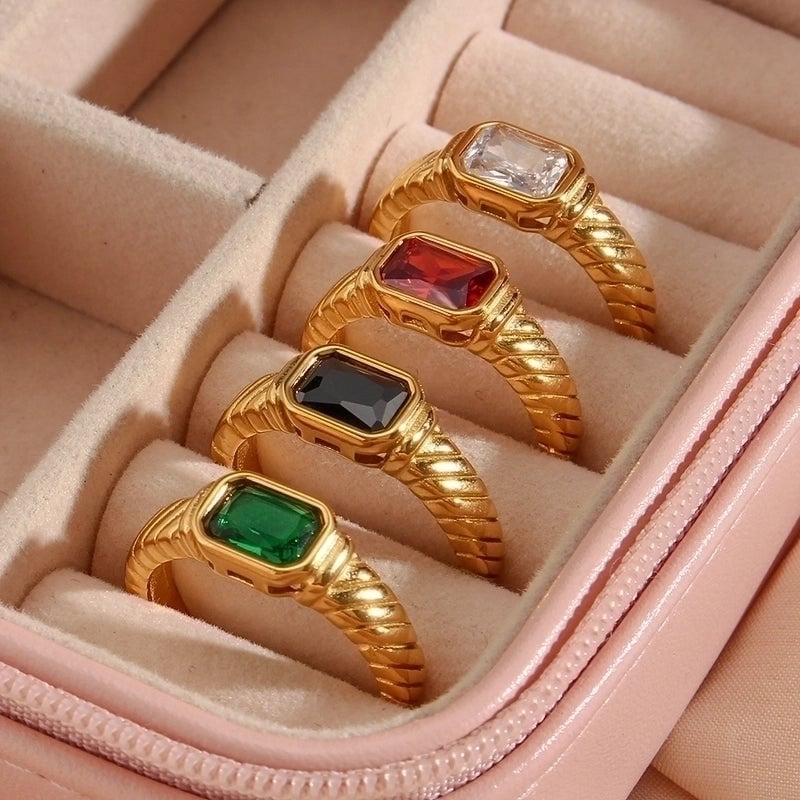 Vintage Style Geometric 304 Stainless Steel Zircon Gold Plated 18K Gold Plated Plating Inlaid Zircon Rings