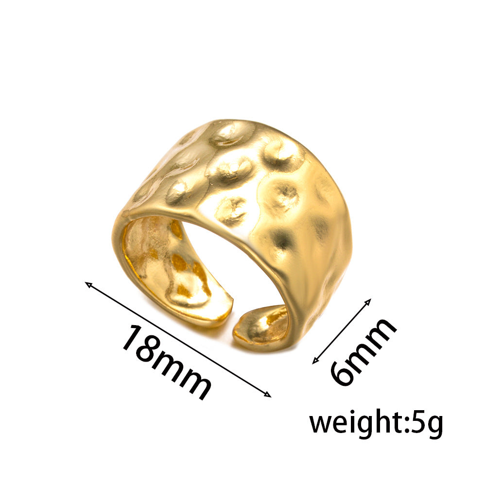 Minimalist Style Personalized And Versatile Style Niche Ring Hammer Pattern Design Copper Material Open Index Finger Ring