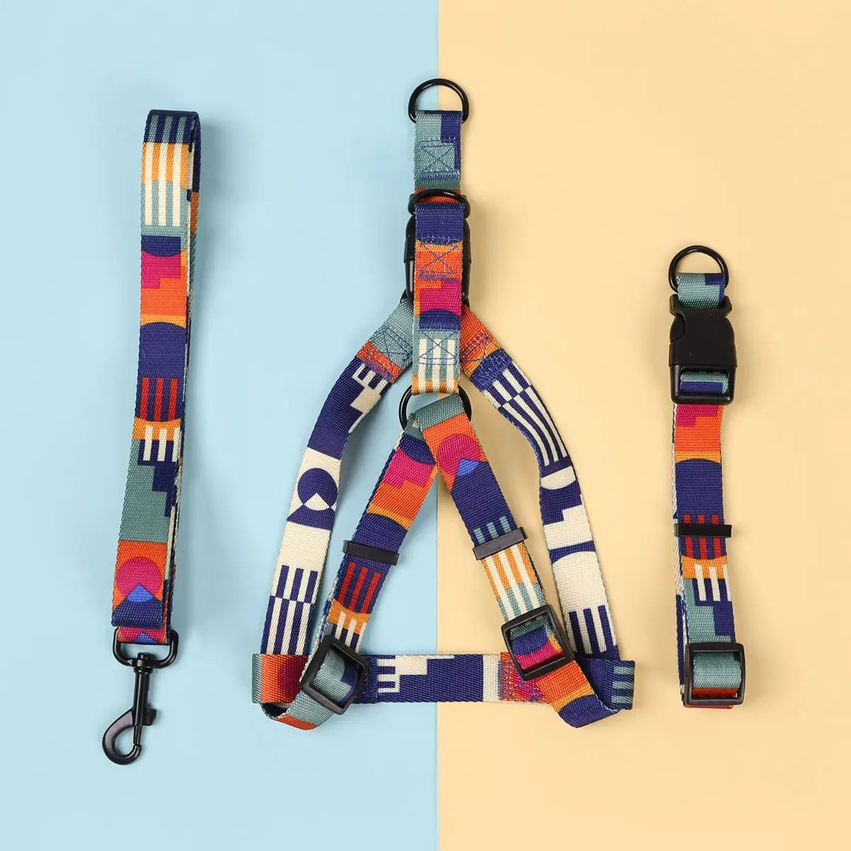 Adjustable Abstract Dog Harness & Leash