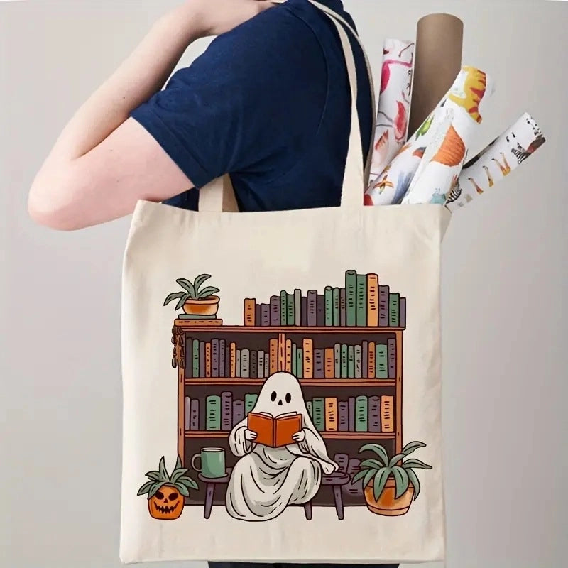 Halloween Unisex Canvas Printing Ghost Classic Style Square Open Canvas Bag