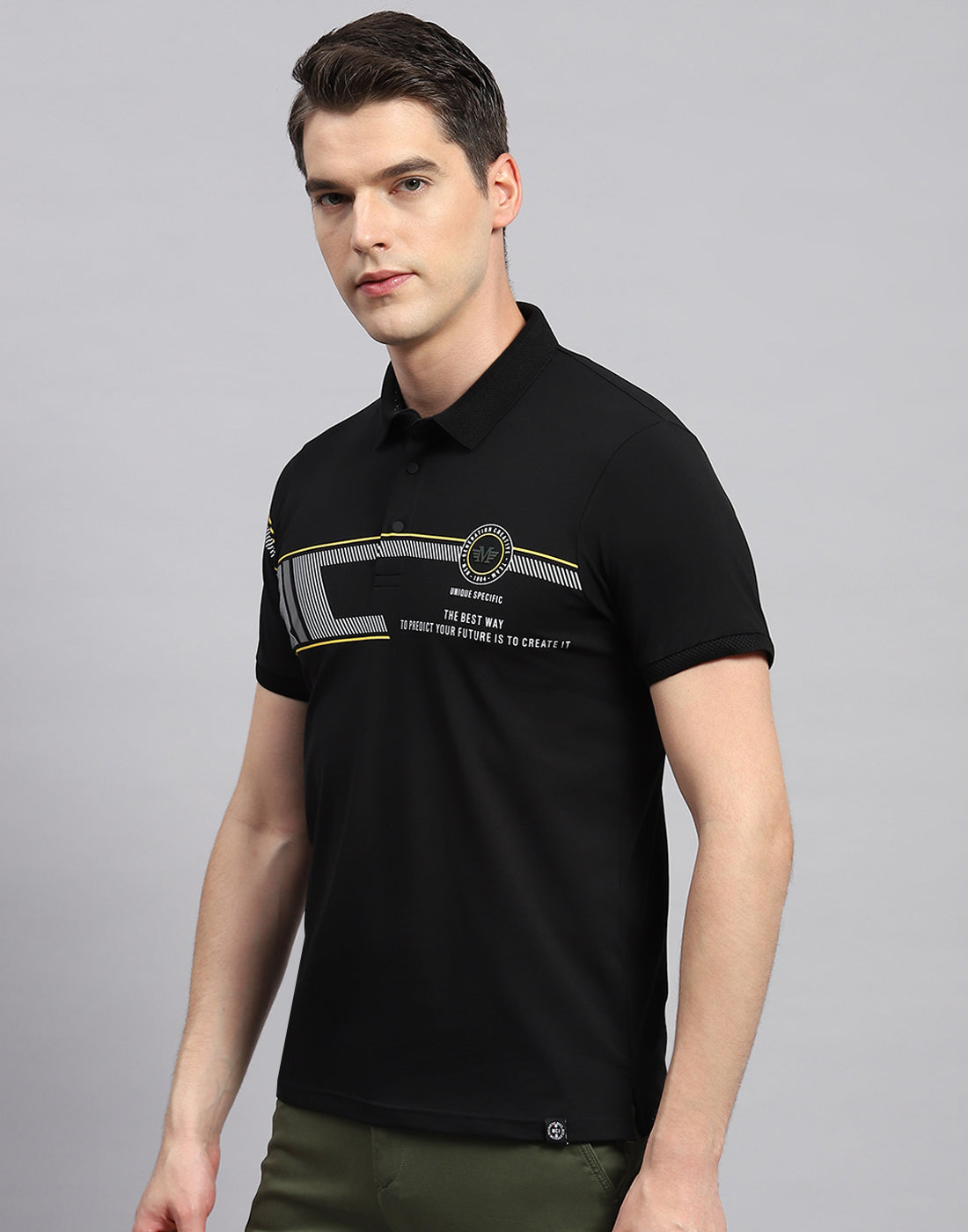 Men Black Printed Polo Collar Half Sleeve T-Shirt