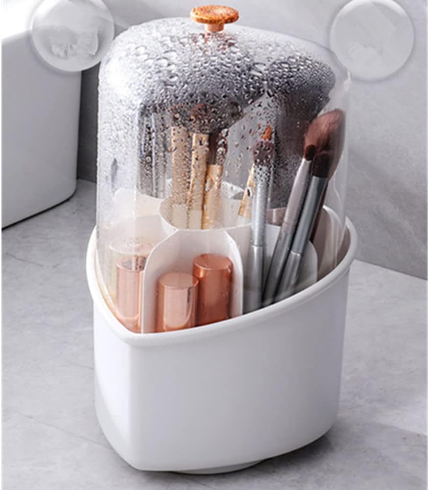 Rotating Makeup Brush Holder Organizer With Lid. Make Up Brushes Container With Acrylic Cover