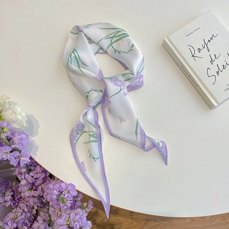 Women's Ig Style Minimalist Flower Satin Printing Silk Scarf