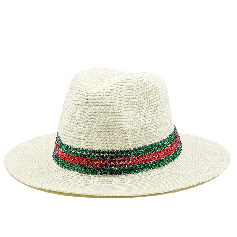 Fashion Outdoor Seaside Sun Shade Fashion Panama Straw Hat Rhinestone Beach Hats