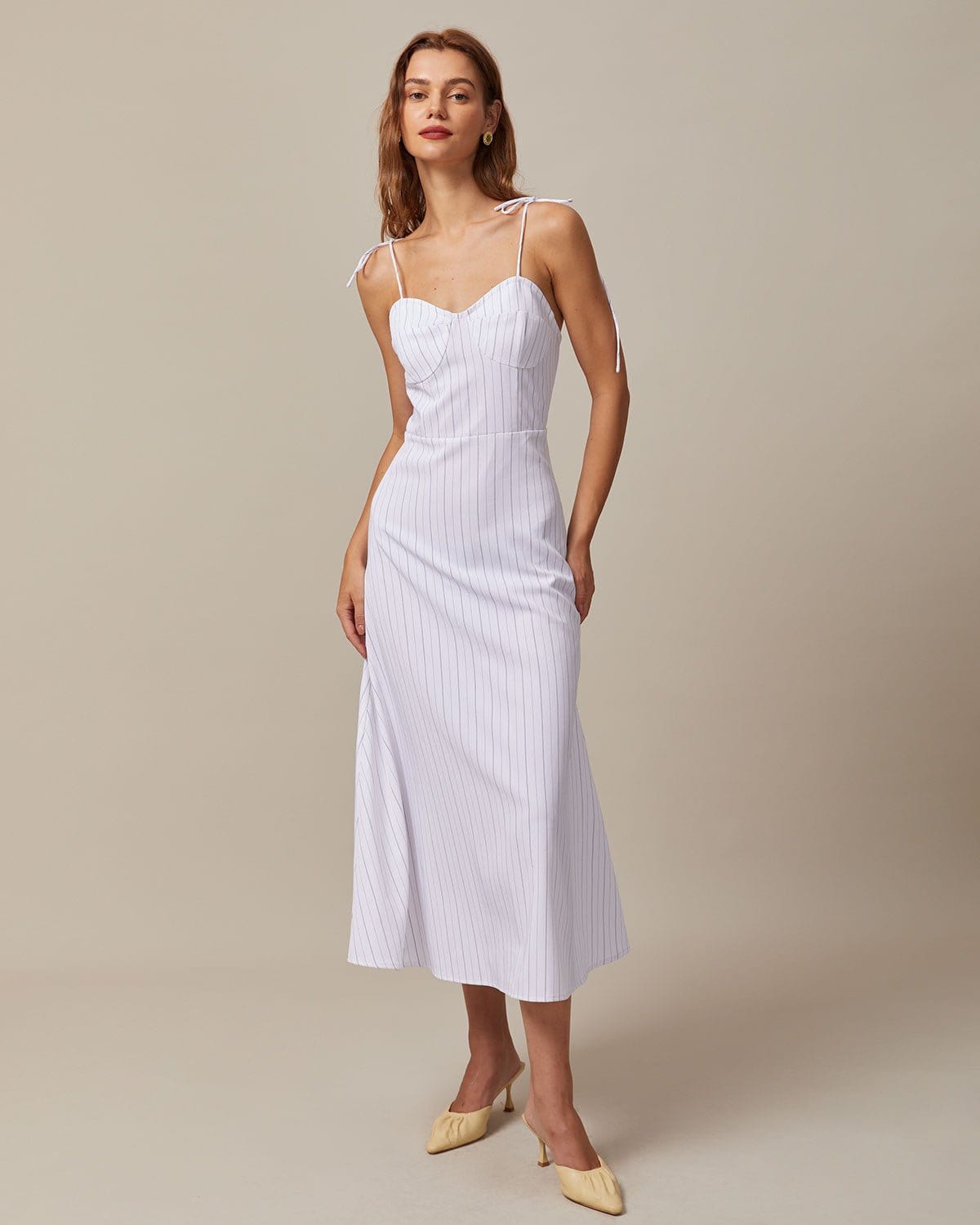 The White Striped Tie Shoulder Maxi Dress