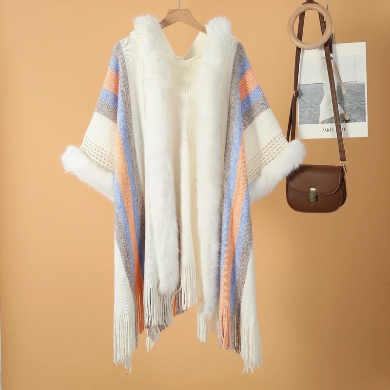 Women's Retro Ethnic Style Color Block Acrylic Tassel Shawl