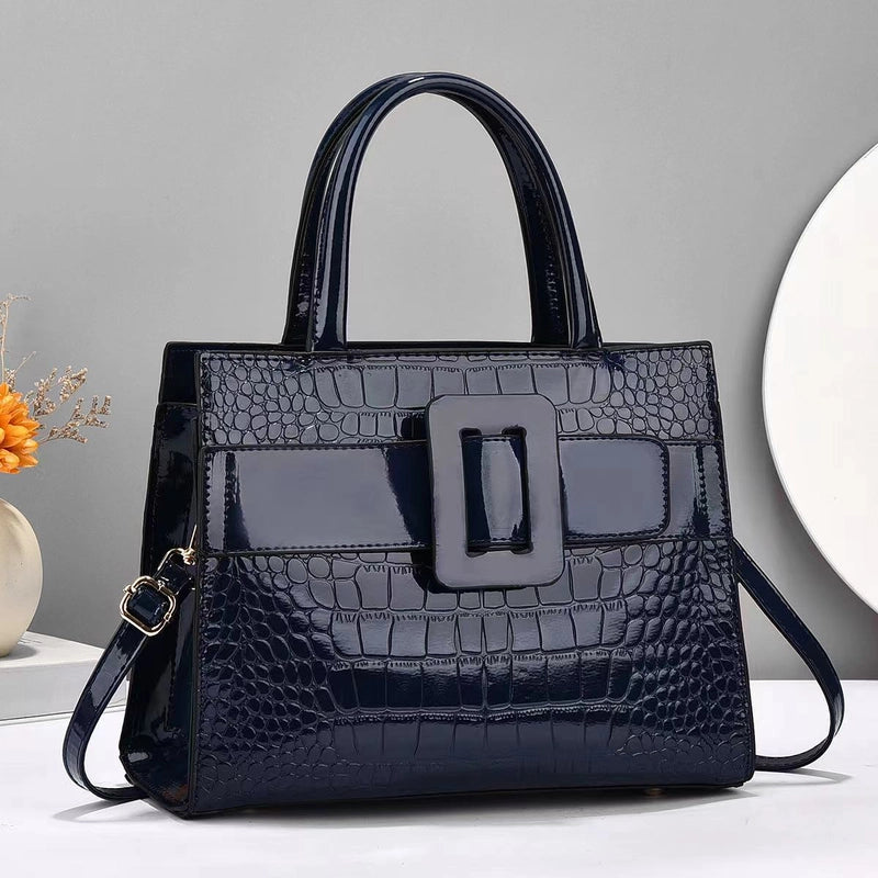 Women's Large Pu Leather Solid Color Crocodile Vintage Style Classic Style Zipper Tote Bag