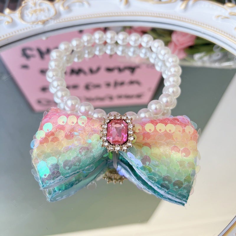 Sweet Sequin Bow Dog Cat Necklace Collar
