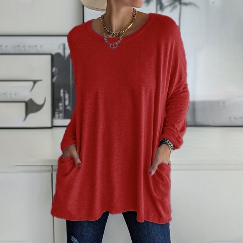 HOT SALE -49% OFF🎄Round Neck Long Sleeve Pocket Solid T-Shirt