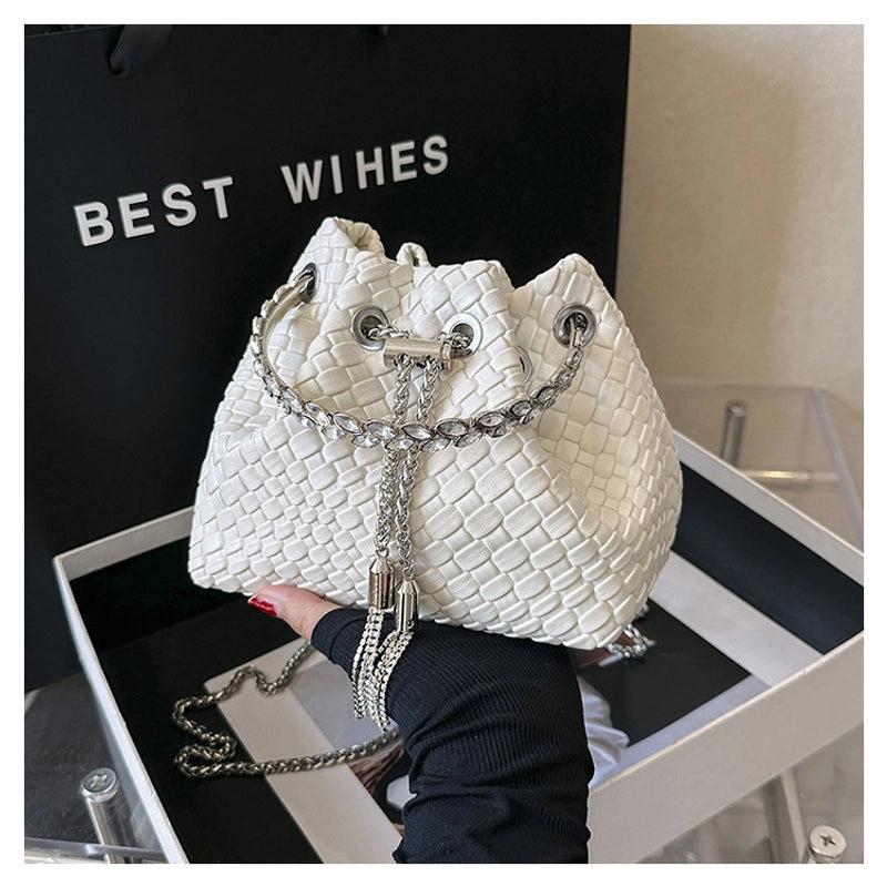 Women's Small Pu Leather Solid Color Streetwear Bucket String Crossbody Bag