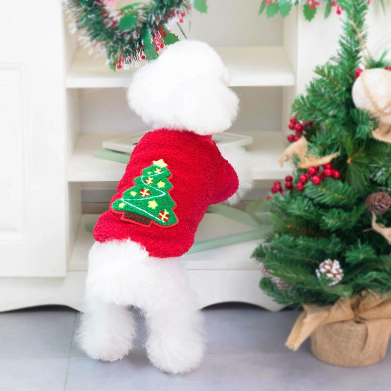 Casual Polar Fleece Christmas Christmas Tree Santa Claus Pet Clothing