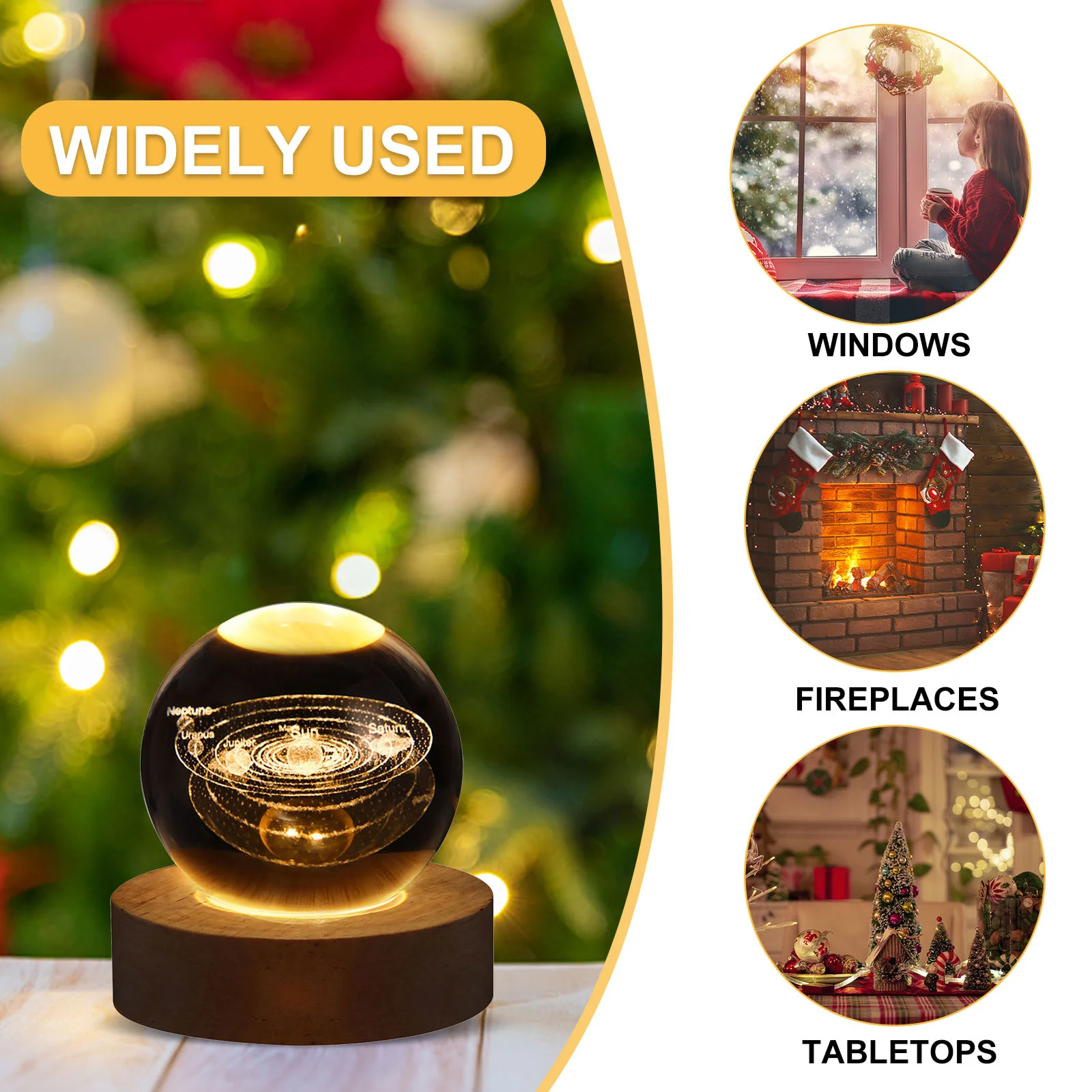 3D Art Crystal Ball Night Lamp Decoration Solar System Led Night Lights Desktop Home Decor Luminous Crystal Ball
