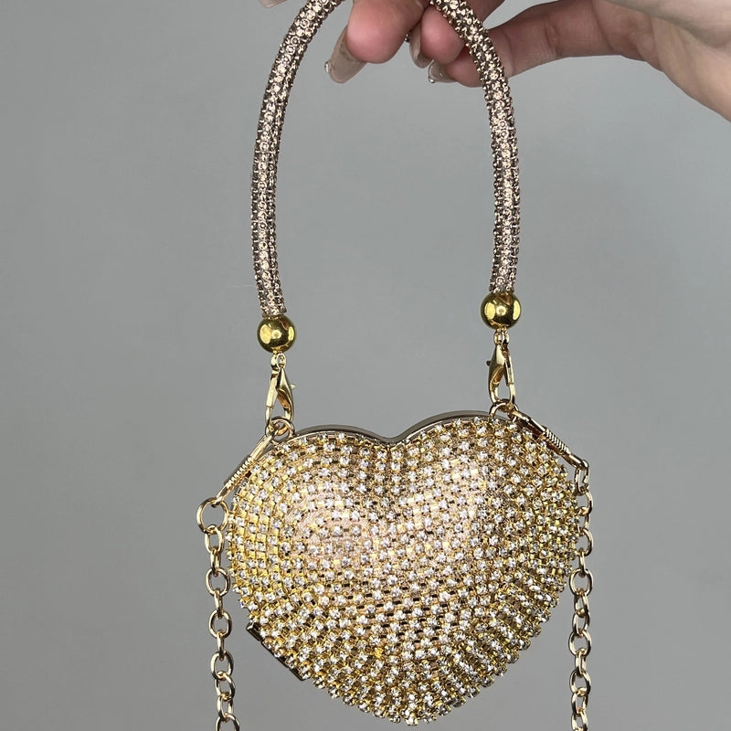 Silver Tassel Love Portable Silver Big Diamond Love Portable Silver Small Diamond Love Portable Plastic Metal Heart Shape Tassel Heart-shaped Evening Bags