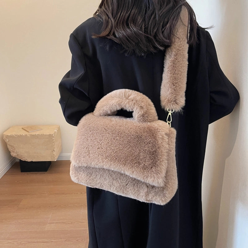 Women's Plush Solid Color Cute Basic Sewing Thread Square Flip Cover Square Bag