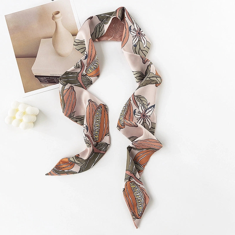Women's Retro Plaid Flower Satin Silk Scarf