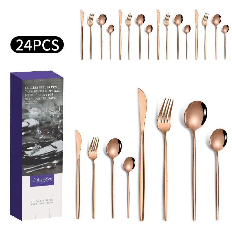 1010 Stainless Steel Tableware 24-piece Golden Steak Knife. Fork And Spoon Gift Box Western Tableware Suit