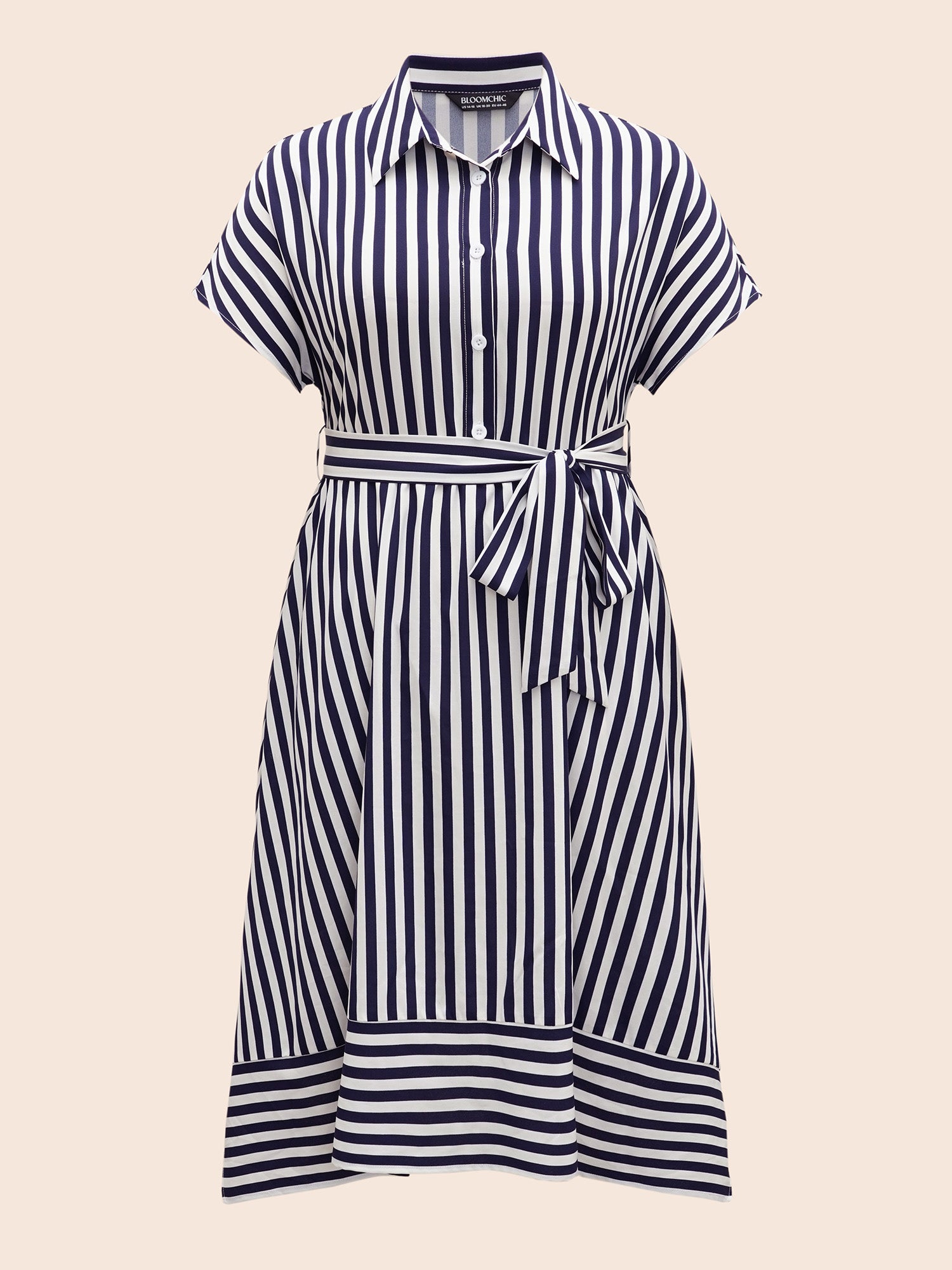 Shirt Collar Striped Hanky Hem Dress