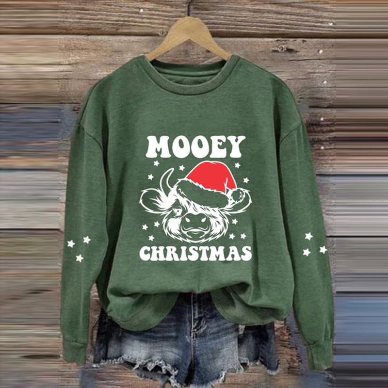 Christmas Cow Casual Long Sleeve Sweatshirt