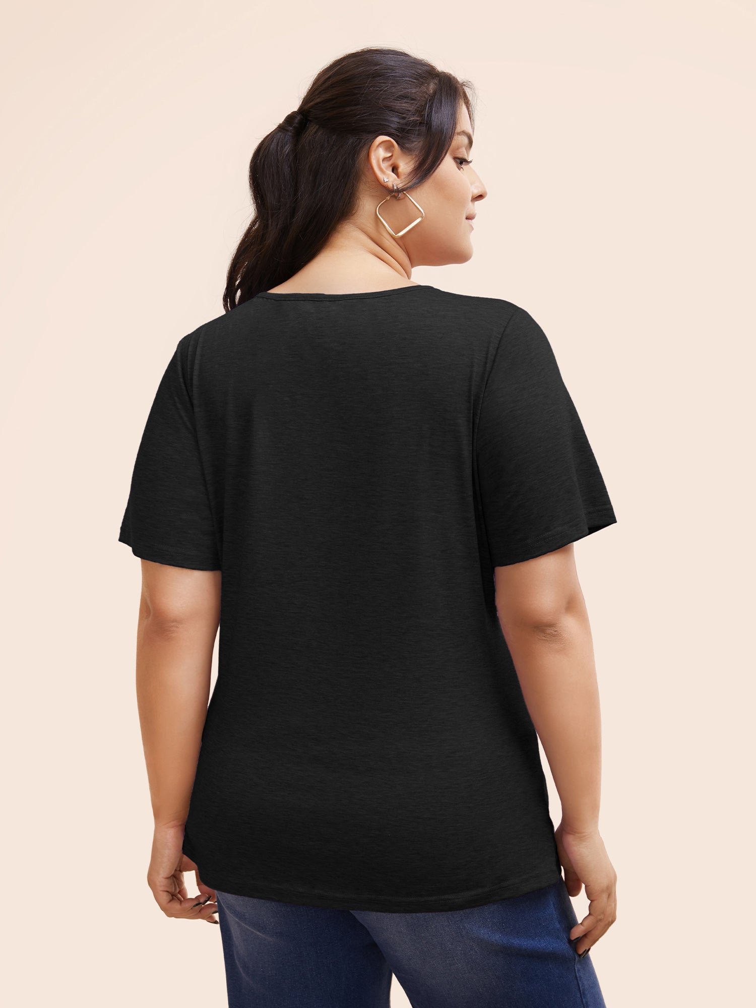 Solid Heather Overlap Collar Gathered T-shirt