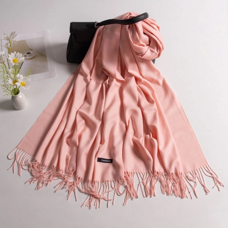 Autumn And Winter New Annual Meeting Cashmere Scarf Women's Tassel Shawl Padded Scarf Warm Solid Color Scarf