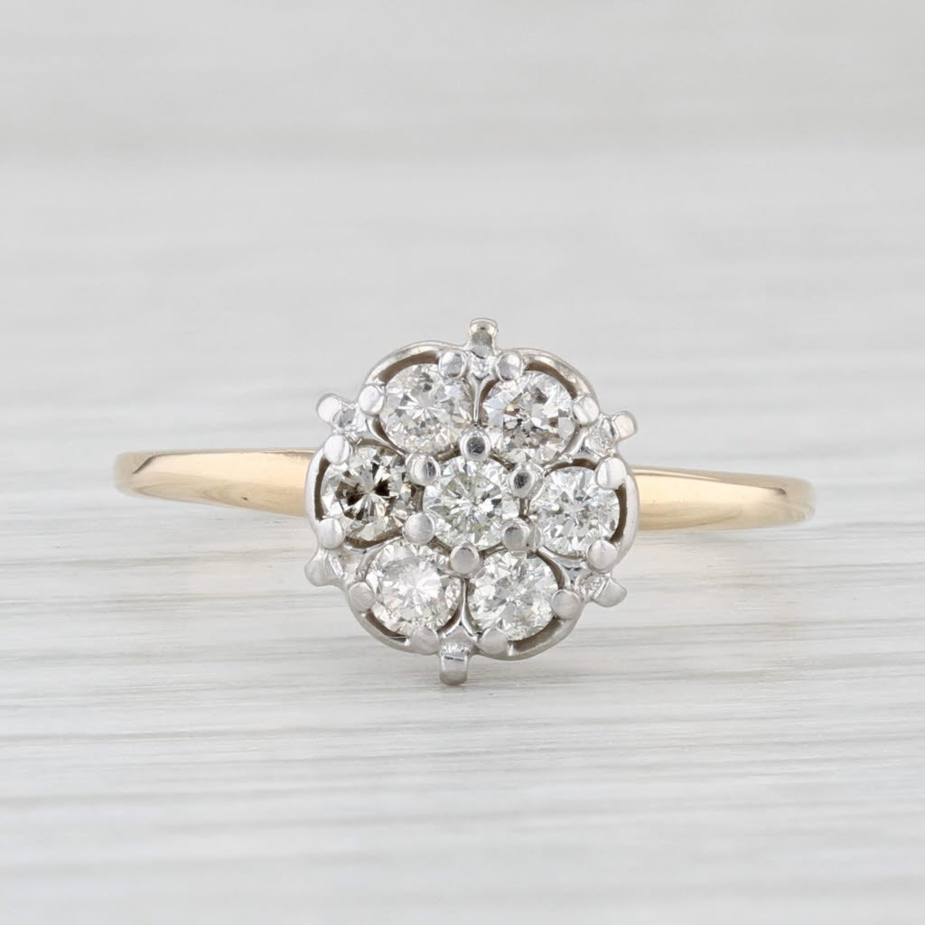 0.45ctw Diamond Cluster Engagement Ring 10k Gold Vintage Size 7