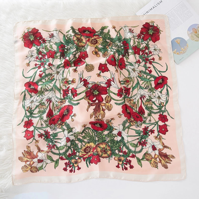 Women's Lady Modern Style Classic Style Printing Square Satin Silk Scarf