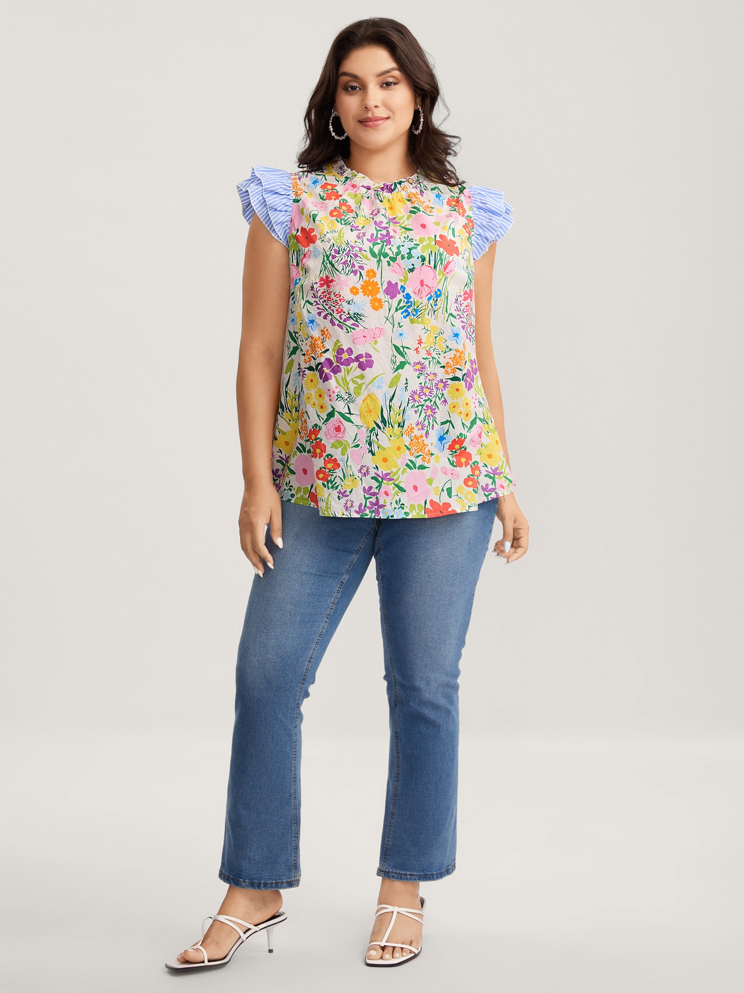 Pure Cotton Floral Turtleneck Blouse