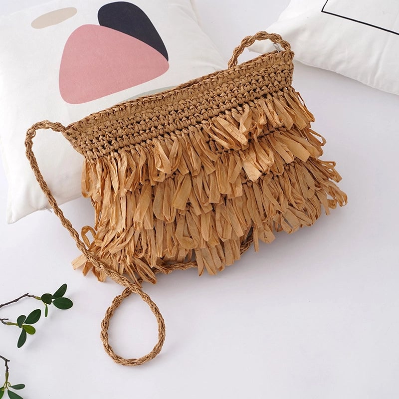 Women's Small Straw Solid Color Vacation Beach Weave Square Zipper Straw Bag