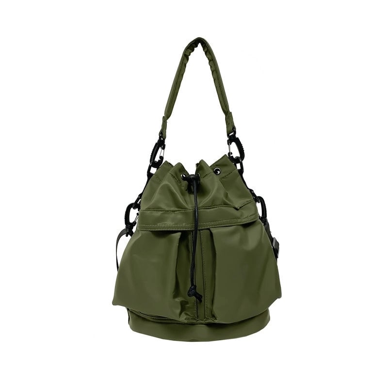 Women's Nylon Solid Color Classic Style Square String Shoulder Bag Bucket Bag