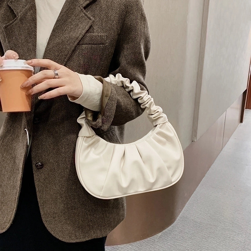 Solid Color Cloud Fold Single Shoulder Bag