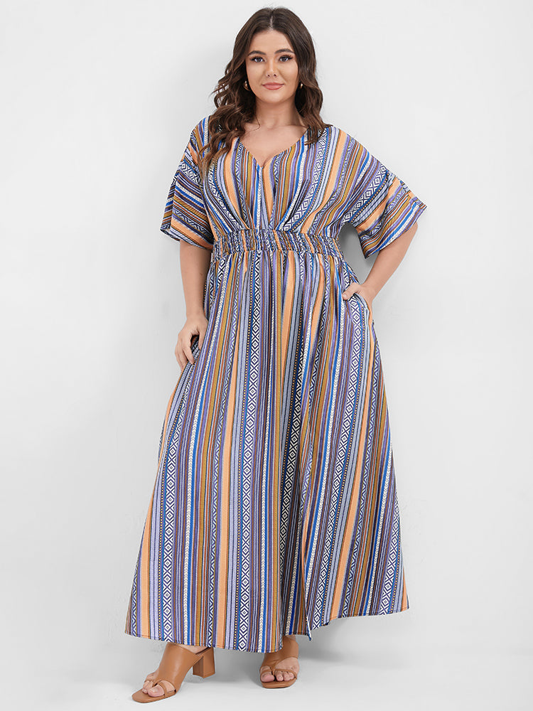 Bandana Split Dolman Sleeve Pocket Maxi Dress