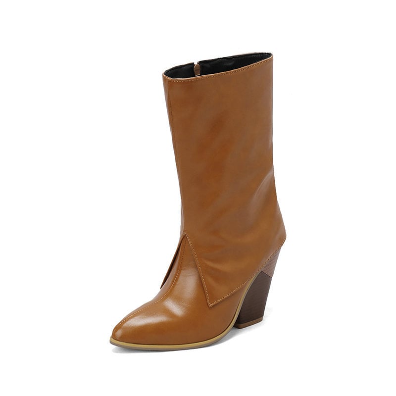 Snakeskin Print Zipper Fold Chunky Heels Western Boots