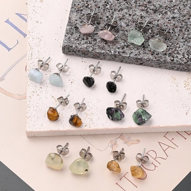 1 Pair IG Style Casual Irregular Simple Irregular Polishing Inlay 304 Stainless Steel Natural Stone Crystal Agate Obsidian Ear Studs