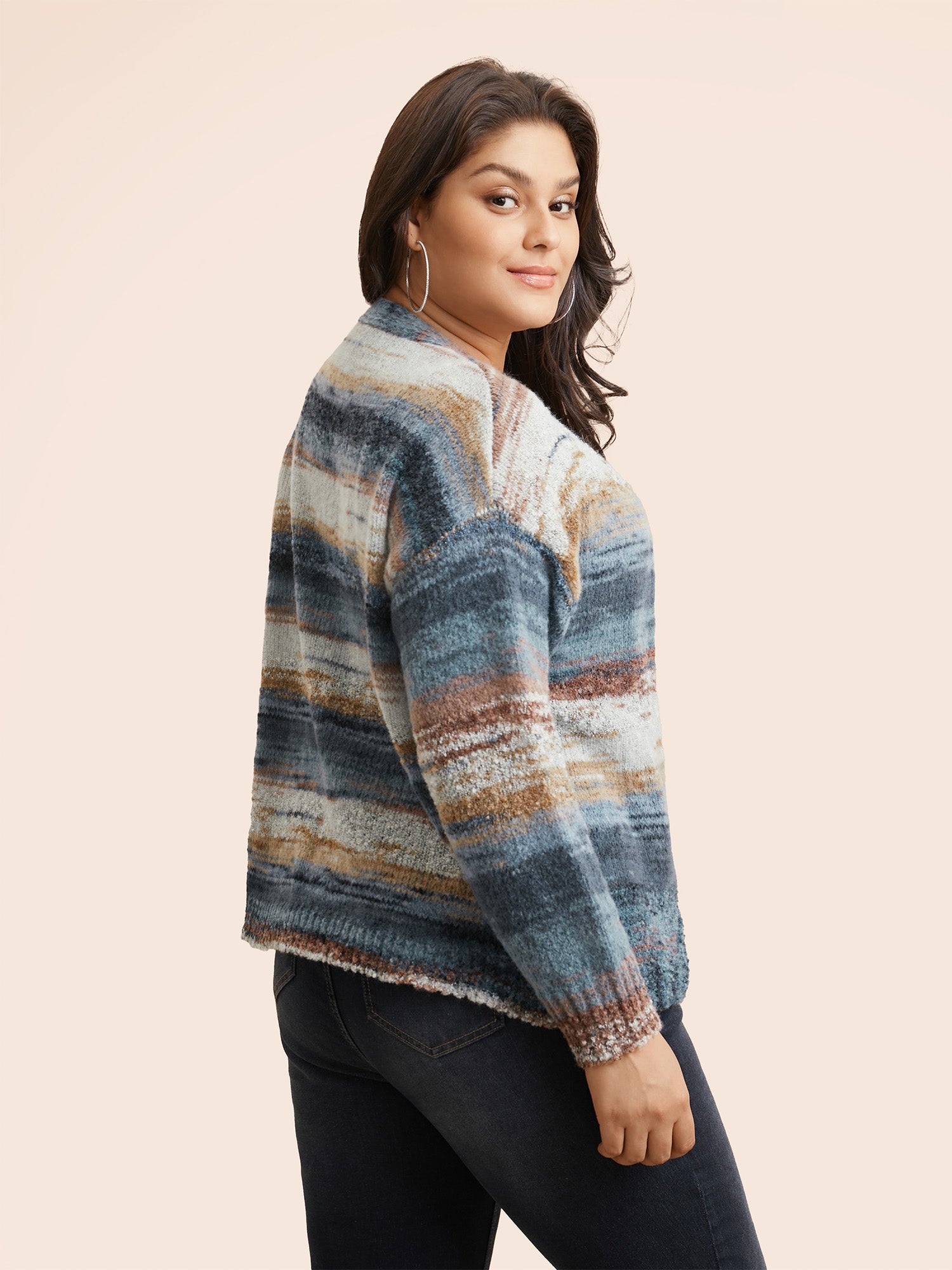 Ombre Open Front Curved Hem Cardigan