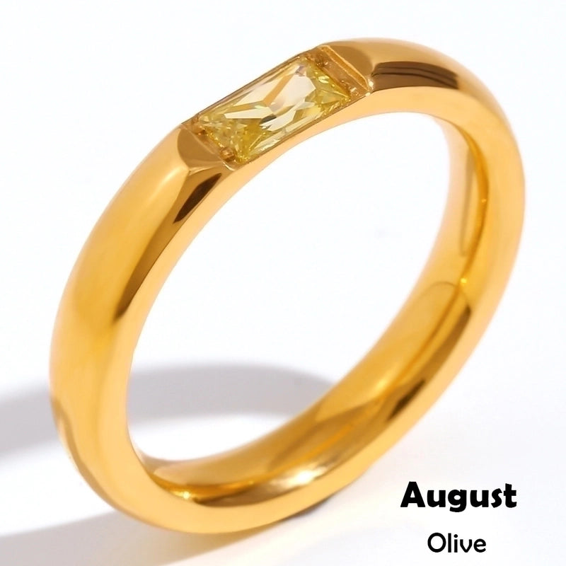 Fashion Rectangle 304 Stainless Steel Birthstone Zircon 18K Gold Plated Plating Rings