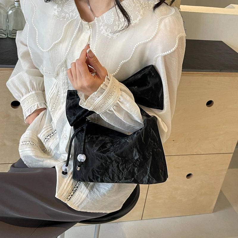 Women's Medium Pu Leather Solid Color Streetwear Bowknot Square Zipper Handbag