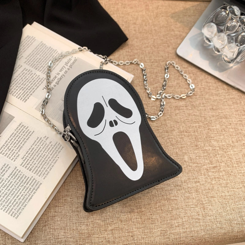 Halloween Women's Pu Leather Ghost Punk Streetwear Sewing Thread Zipper Crossbody Bag