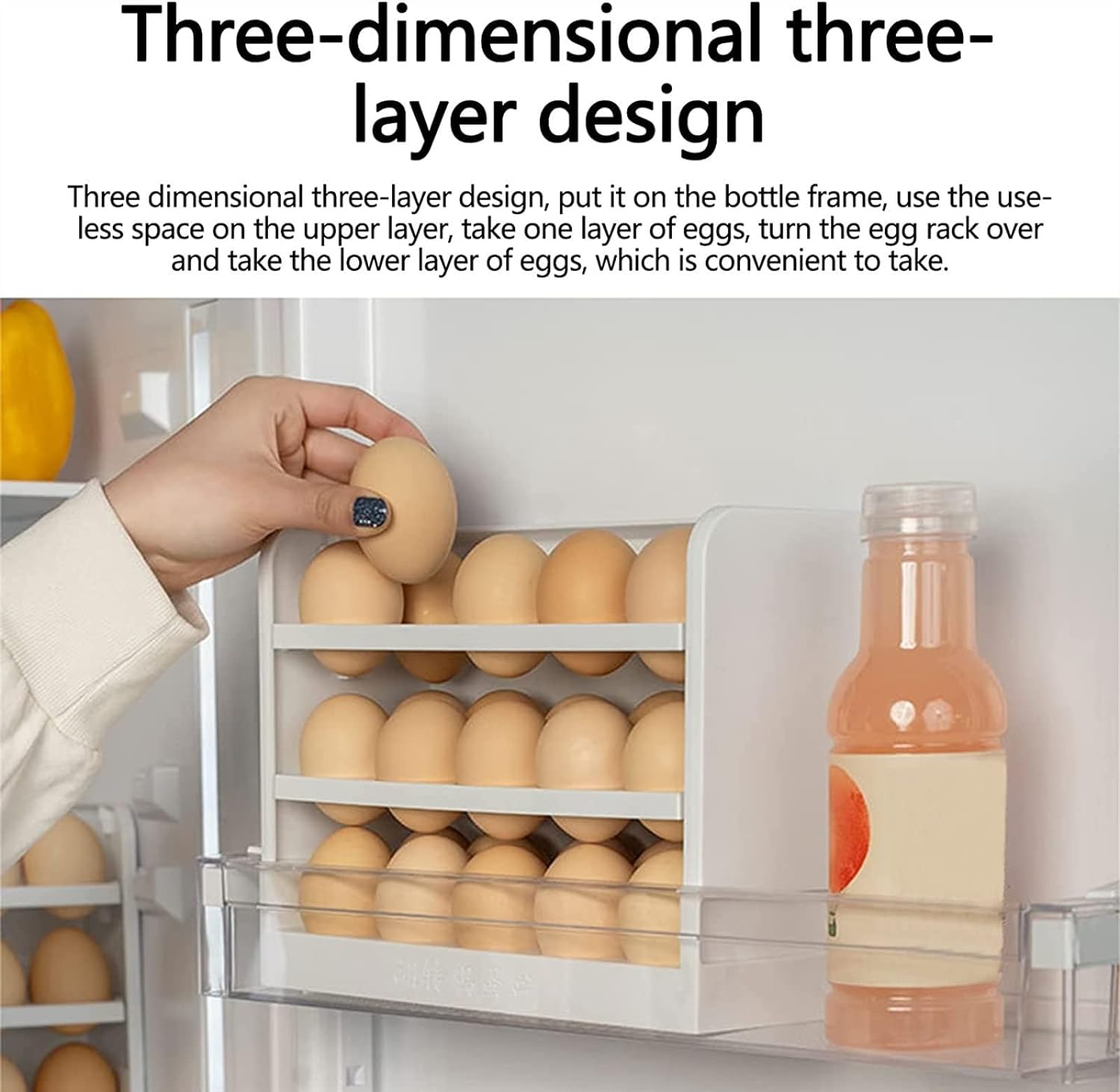 30 Grid Egg Holder For Refrigerator. 3-Layer Egg Storage Container Plastic