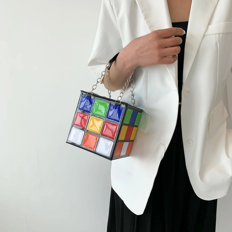 Unisex Pu Leather Rubik'S Cube Classic Style Square Zipper Square Bag