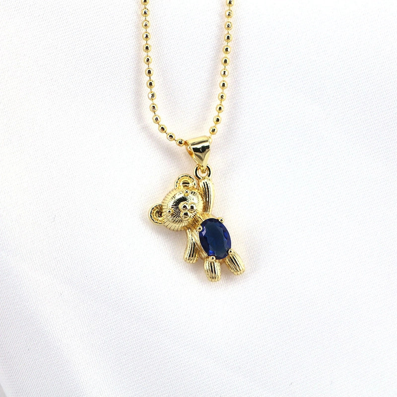 Fashion Simple Cute Copper Zircon Bear Colorful Gold-plated Clavicle Chain