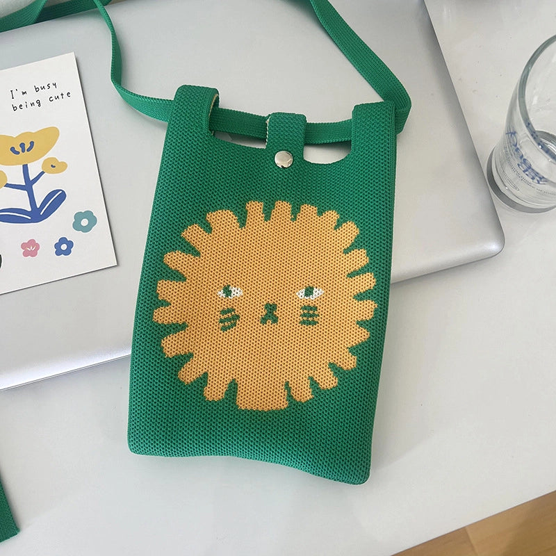 Women's Polyester Printing Animal Color Block Cute Square Buckle Shoulder Bag Phone Wallets