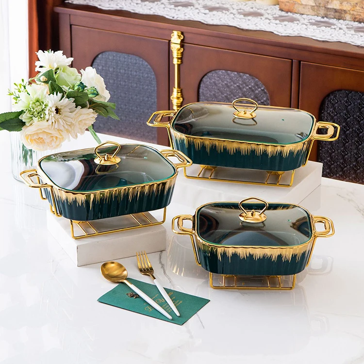 LUXURY CERAMIC BUFFET HEATER SOUP POT AND BAKING TRAY - 3 PCS SET