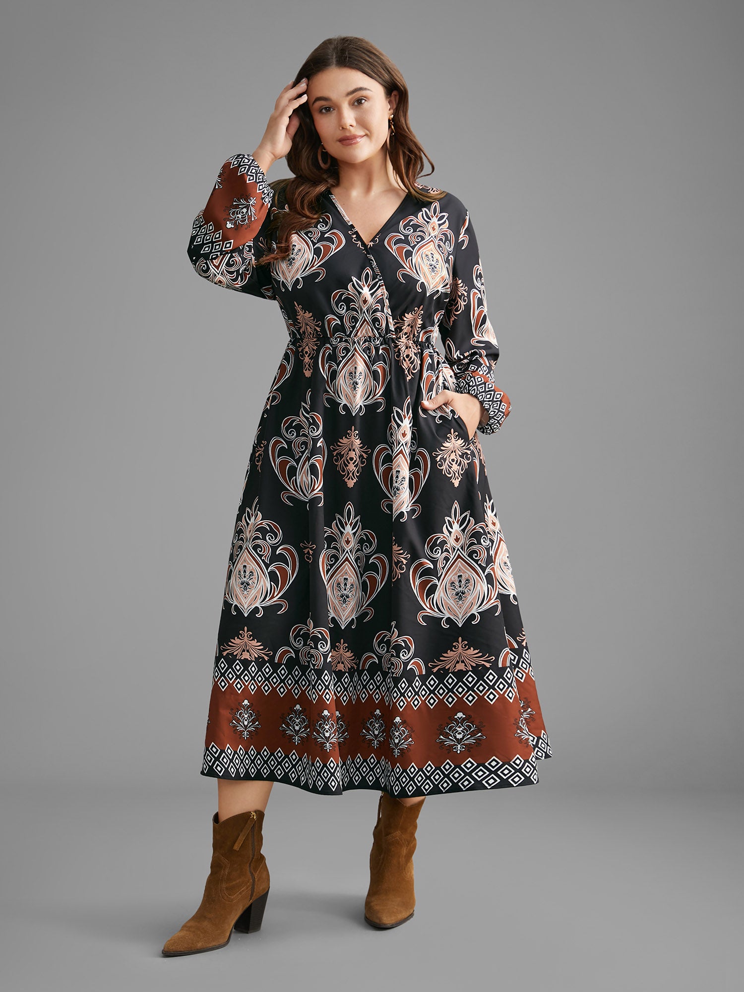 Bandana Overlap Collar Elastic Waist Dress